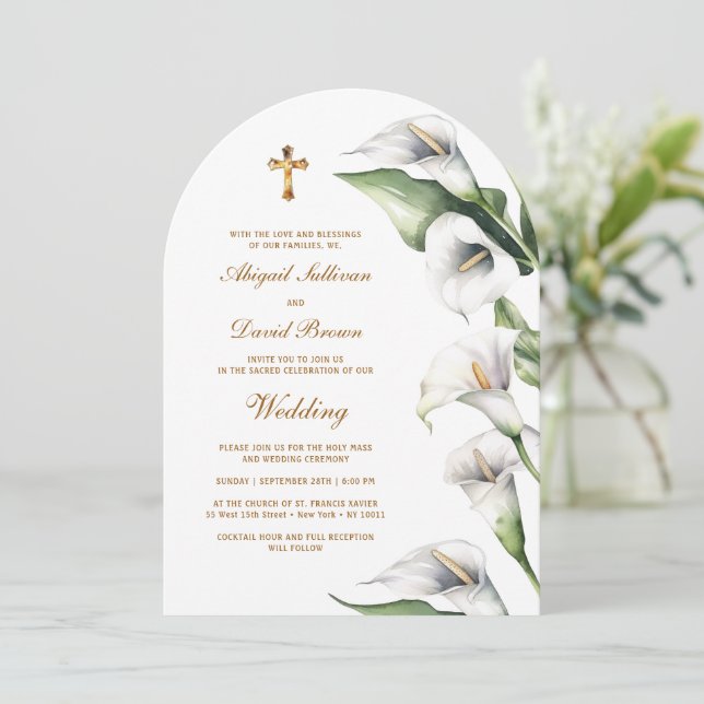 Invitación Calla Lilies Arch Religious Wedding (Anverso de pie)