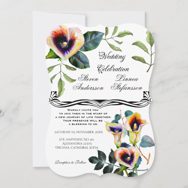 Invitación Calla Lilies Victorian Floral Bouquet Elegante (Anverso)