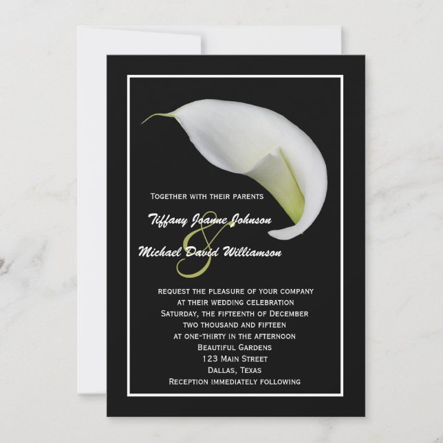 Invitación Calla Lilies Wedting - White Calla Lily (Anverso)