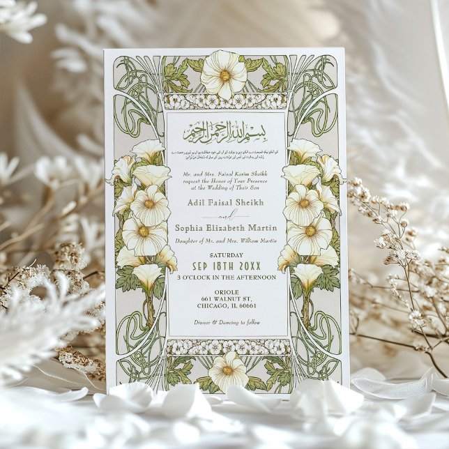 Invitación Calla Lily Boda Musulmana Art Nouveau Mucha (Subido por el creador)