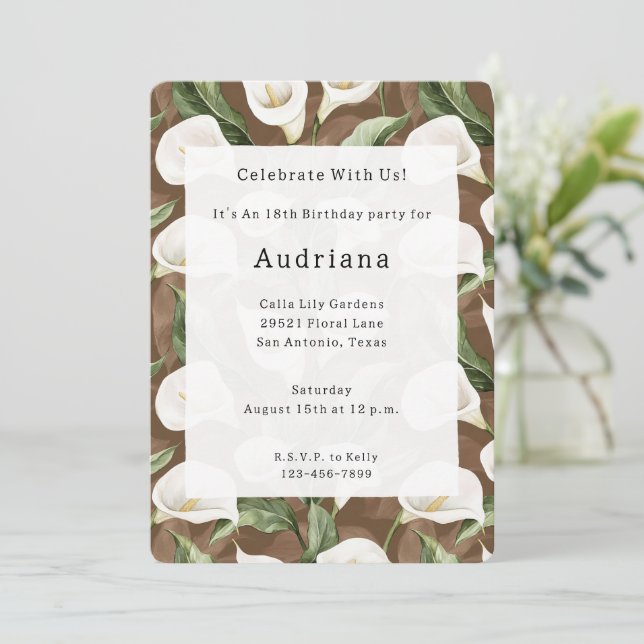 Invitación Calla Lily Floral Birthday (Anverso de pie)