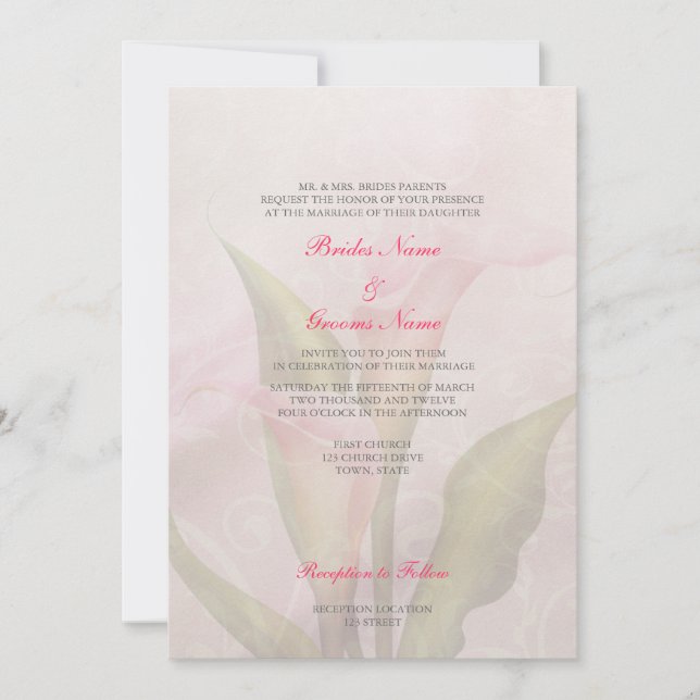 Invitación Calla Lily Pink 2 Wedding Invitation (Anverso)