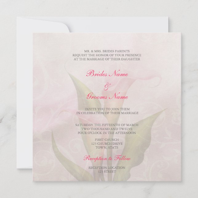 Invitación Calla Lily Pink 2 Wedding Invitation (Anverso)