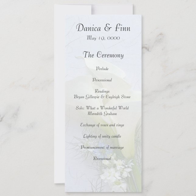 Invitación Calla lirios con nigella y flores de ganado (Anverso)