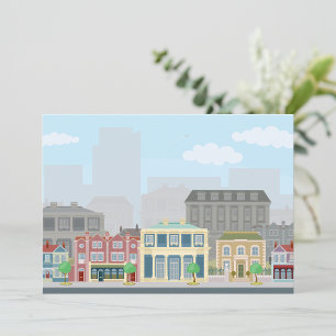 Invitación Calle Colorida de Ciudad Europea Urbana Silueta
