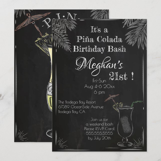 Invitación Calle de copas Piña Colada 21º cumpleaños (Anverso / Reverso)