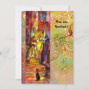 Invitación CALLEJÓN MEDIEVAL POR LA NOCHE EN FLORENCIA,rojo a