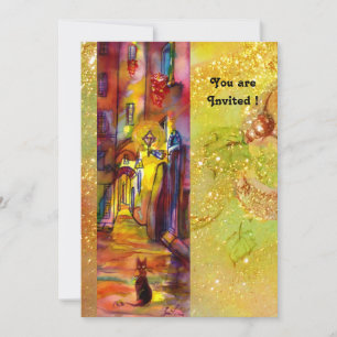 Invitación CALLEJÓN MEDIEVAL POR LA NOCHE EN FLORENCIA,rojo a