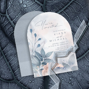 Invitación Calligrafía Arco Azul Dusty Floral ID771