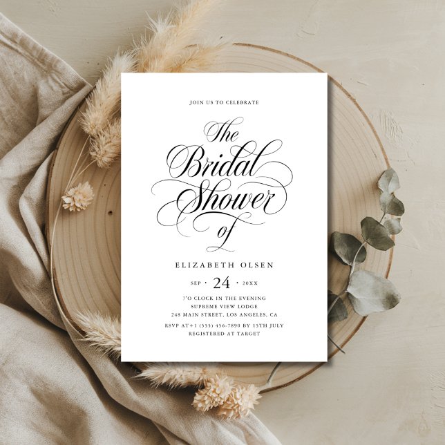 Invitación Calligrafía blanca y negra con ducha de novia (Subido por el creador)