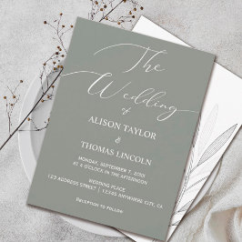 Invitación Calligrafía blanca y verde de sabio simple