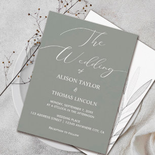Invitación Calligrafía blanca y verde de sabio simple