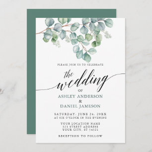 Invitación Calligrafía boda Acuarela Eucalyptus Verdor