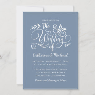 Invitación Calligrafía Boda decorativa azul turquesa