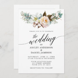 Invitación Calligrafía Boda floral botánico Foto de vuelta