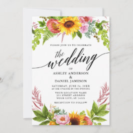 Invitación Calligrafía Boda Floral del Boho del Sunflower