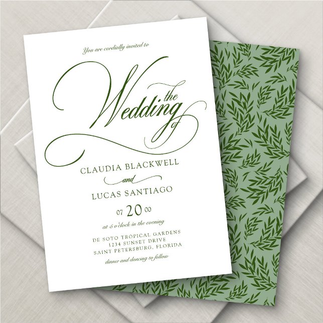 Invitación Calligrafía botánica Boda verde (Subido por el creador)