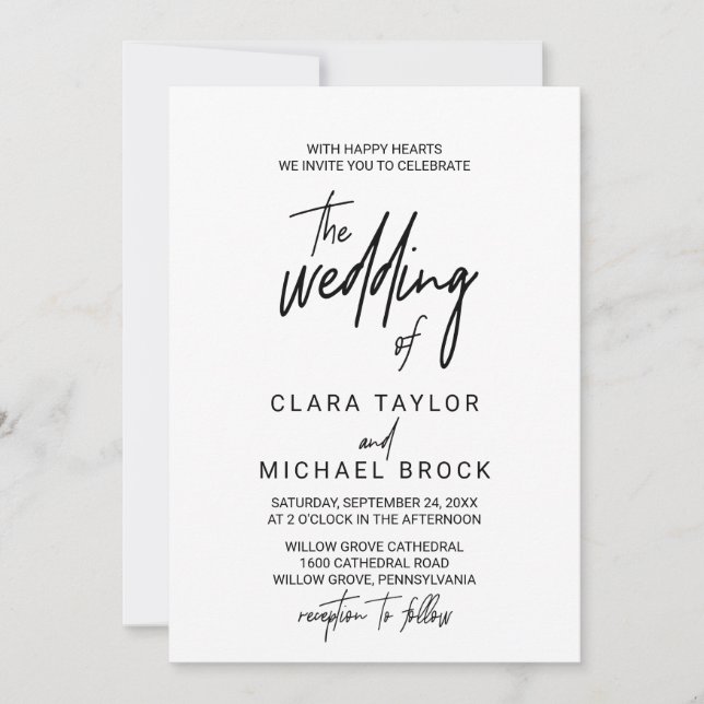 Invitación Calligrafía caprichosa, el Boda de (Anverso)