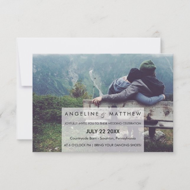 Invitación  Calligrafía caprichosa| Faded Photo del Boda de (Anverso)