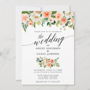 Invitación Calligrafía Coral Floral Boda W