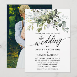 Invitación Calligrafía de color de agua verde Boda de fondo f