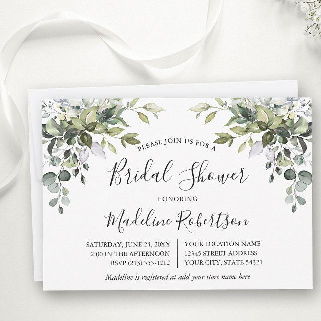 Invitación Calligrafía de color verde acuarela Ducha nupcial (Customize to change text color or text style.)