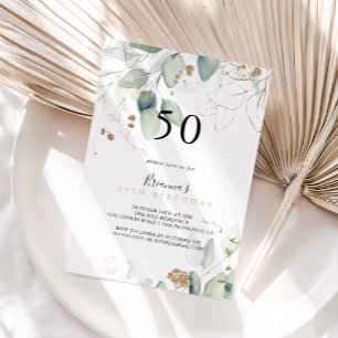 Invitación Calligrafía de Eucalipto de Oro 50 cumpleaños