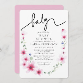 Invitación Calligrafía de flores rosadas de Fuchsia Baby Show
