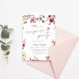 Invitación Calligrafía de flores silvestres Fiesta de sorpres