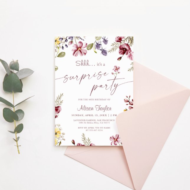 Invitación Calligrafía de flores silvestres Fiesta de sorpres (Subido por el creador)