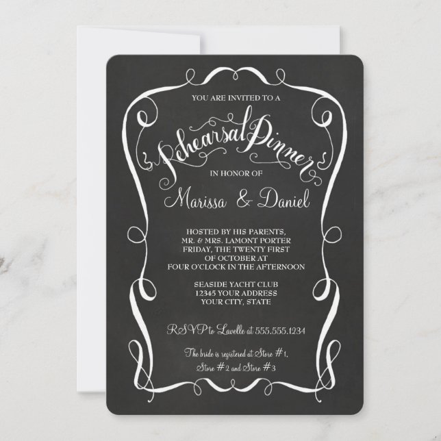 Invitación Calligrafía de la cena de ensayo de desplazamiento (Anverso)