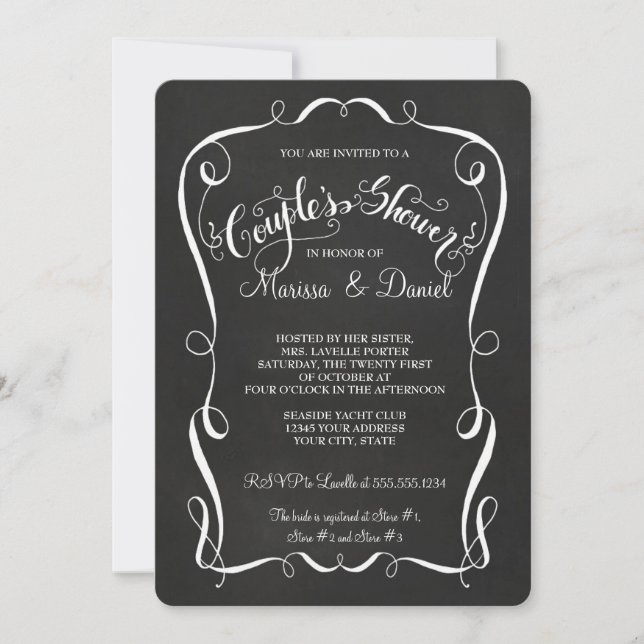 Invitación Calligrafía de la ducha de las parejas de desplaza (Anverso)