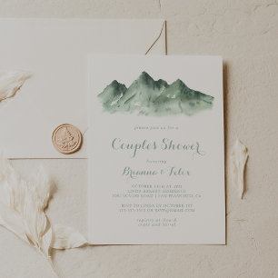 Invitación Calligrafía de la región montañosa verde Ducha de