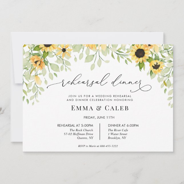 Invitación Calligrafía de la vegetación del girasol (Anverso)