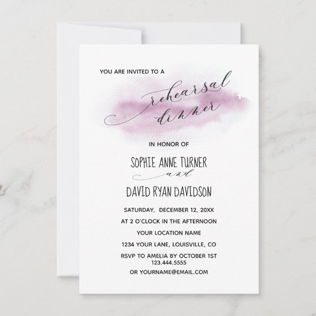 Invitación Calligrafía de moda Prueba de acuarela rosa Cena (Anverso)