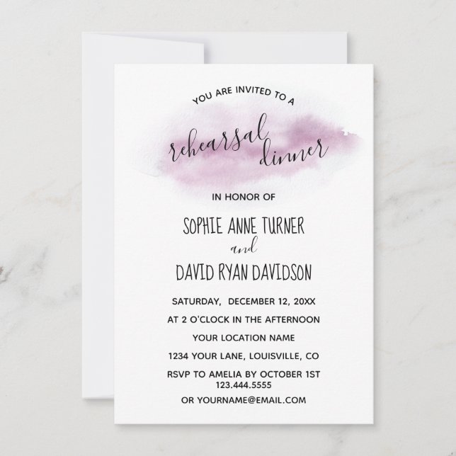 Invitación Calligrafía de moda Prueba de acuarela rosa Cena (Anverso)