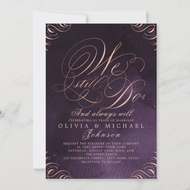 Invitación Calligrafía de oro rosa morado morado que TODAVÍA  (Anverso)