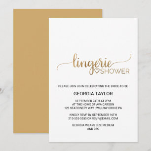 Invitación Calligrafía de oro simple ducha de lencería