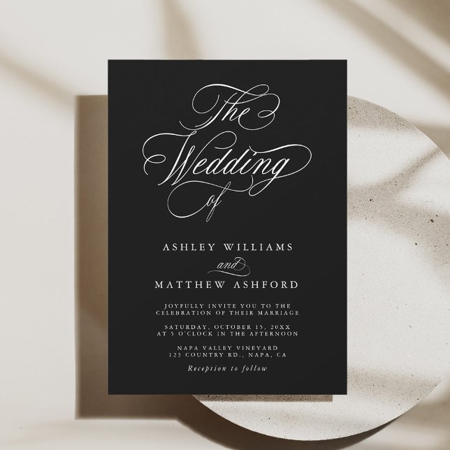 Invitación Calligrafía de Swirly Romántica Boda blanco y negr (Subido por el creador)