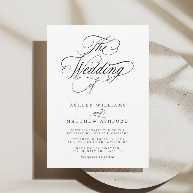 Invitación Calligrafía de Swirly Romántica Boda blanco y negr (Subido por el creador)