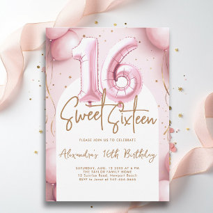 Invitación Calligrafía del Arco de Oro Rosa de los Globos Dul