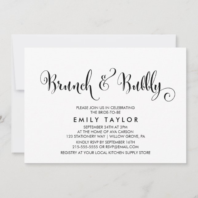Invitación Calligrafía del sur de Belle Brunch & Bubbly (Anverso)