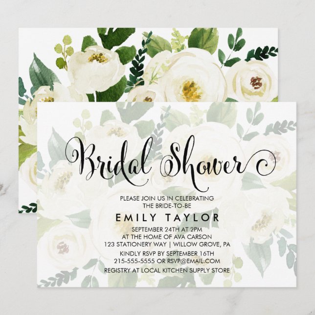 Invitación Calligrafía del Sur | Faded Floral Bridal Shower (Anverso / Reverso)