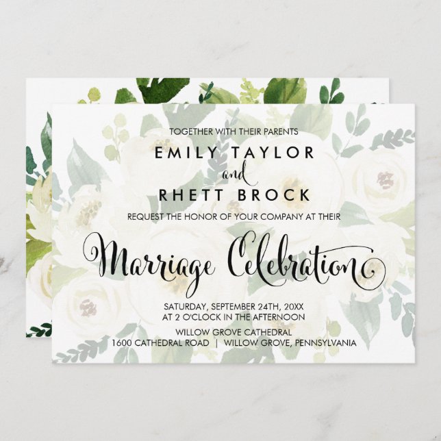 Invitación Calligrafía del Sur | Faded Floral Marriage (Anverso / Reverso)