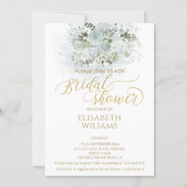 Invitación Calligrafía dorada floral azul turquesa