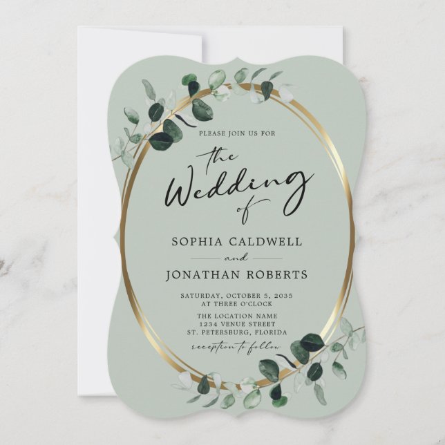 Invitación Calligrafía eucalipto en un solo Boda de edad Inv (Anverso)