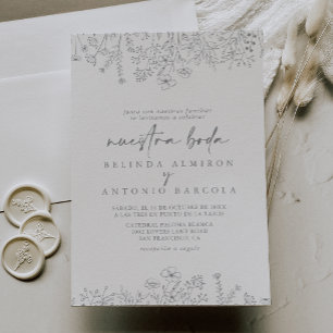 Invitación Calligrafía Flor silvestre neutra Nuestra Boda