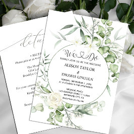 Invitación Calligrafía floral blanca verde todo en uno