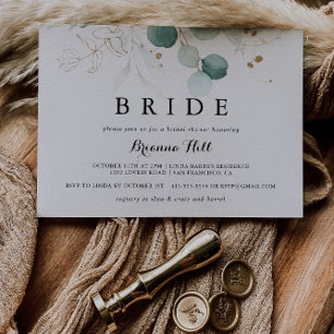 Invitación Calligrafía floral de oro rústico Ducha nupcial