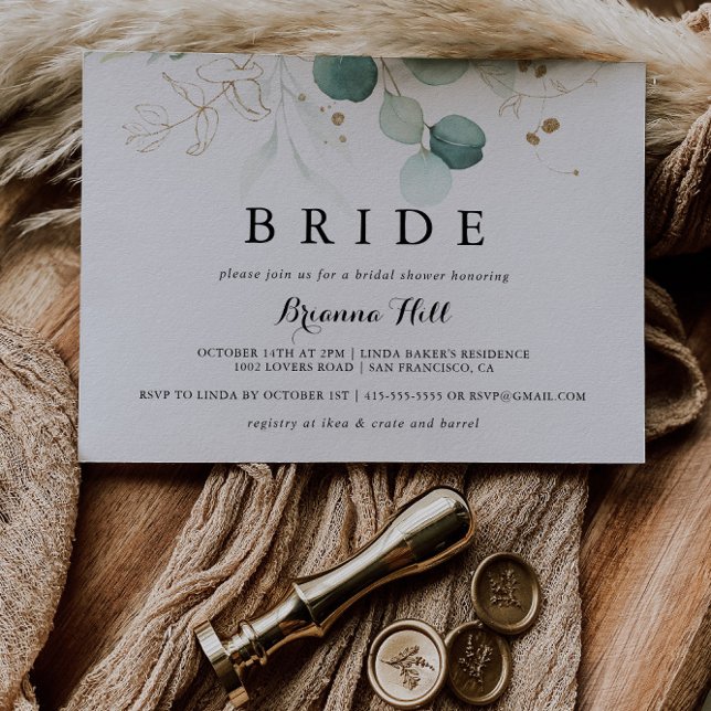 Invitación Calligrafía floral de oro rústico Ducha nupcial (Subido por el creador)